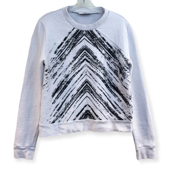 Sandro Paris White Graphic Chevron Printed Slim Crew Neck Pullover Sweatshirt M - Picture 1 of 9